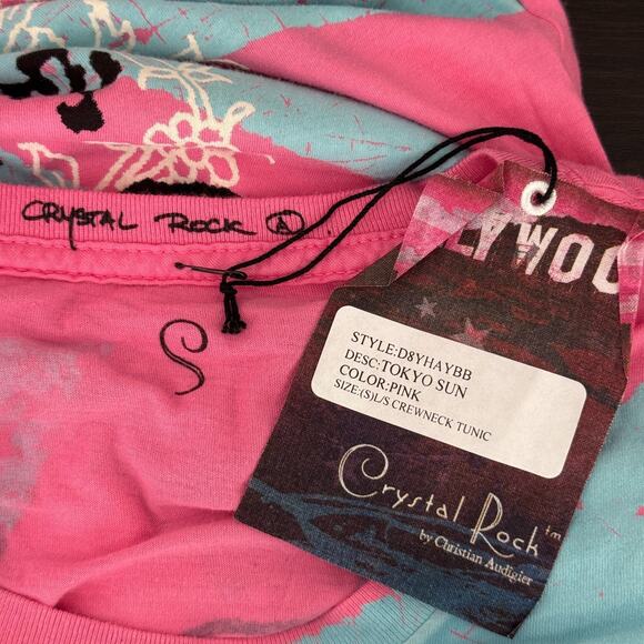 Christian Audigier Crystal Rock Y2K Shirt Womens Small Tokyo Sun Cherry Blossom - Picture 3 of 16